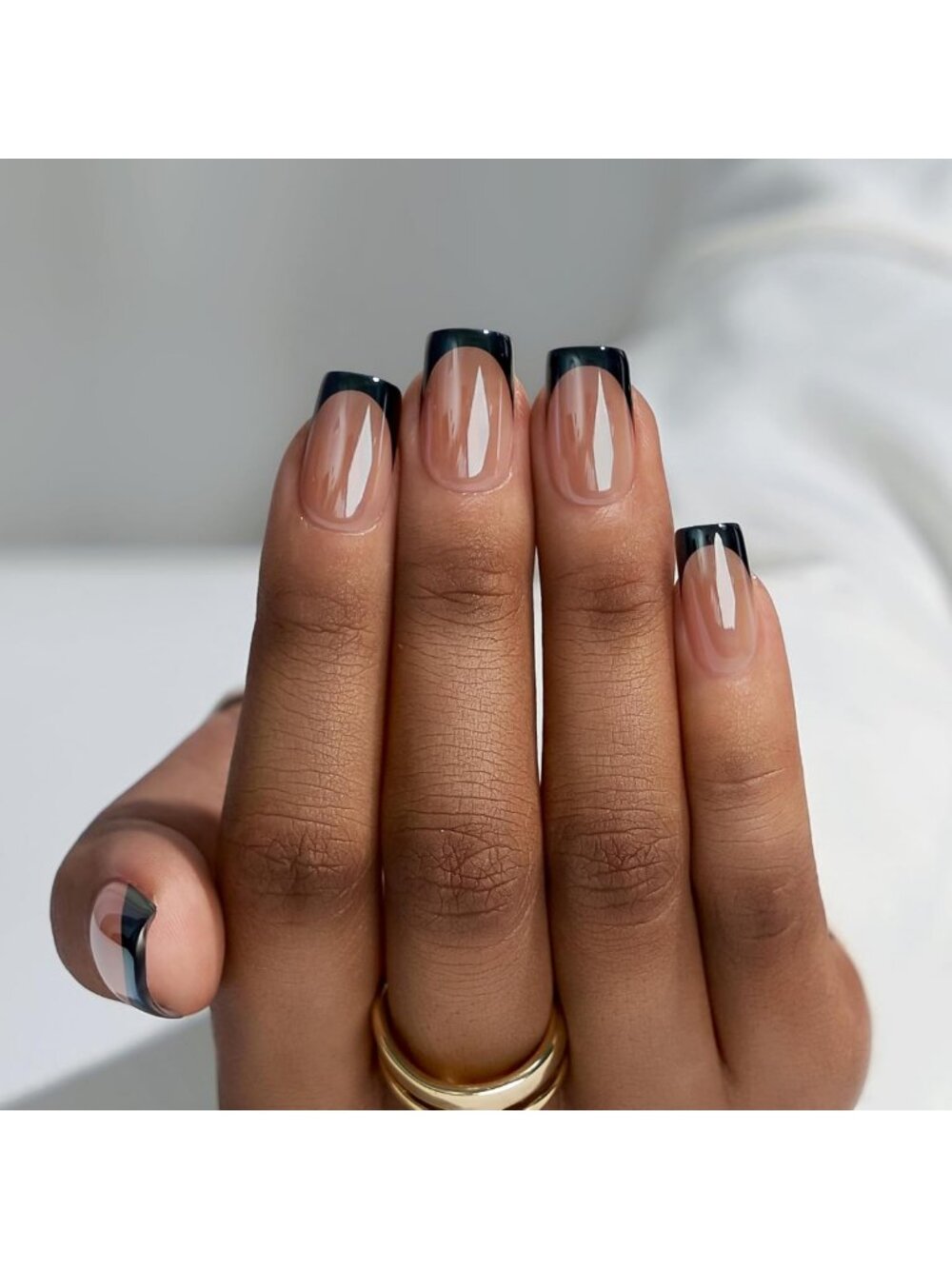 Short Square Press On Nails - Black French Tip, 30 Count, Braveheart Style